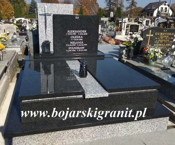 Nagrobek podwójny z granitu jasnoszarego "Tarn" i ciemnego "Impala"