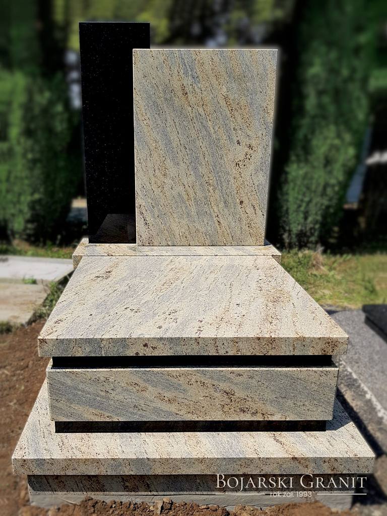 Urnowy pomnik nagrobny "Kashmir Gold" z czarnymi elementami