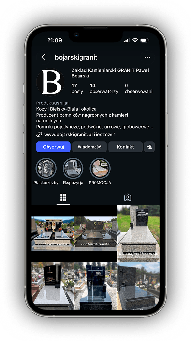 Podgląd firmowego profilu Instagram Bojarski Granit.