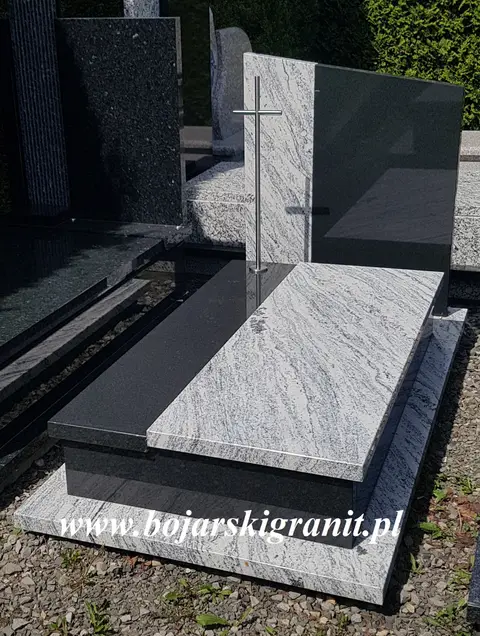 Nagrobek dwupłytowy z kamieni "Viscount White" oraz "Premium Black"