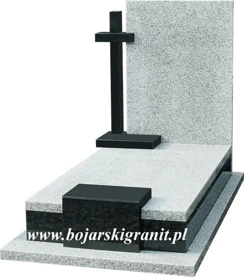Nowoczesny wzór nagrobka z czarnym kamiennym krzyżem.